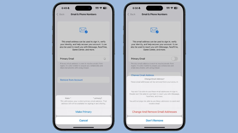 江干苹果手机维修分享苹果 iOS 18.1 支持设置“主要”邮箱地址并更改 iCloud 邮箱 